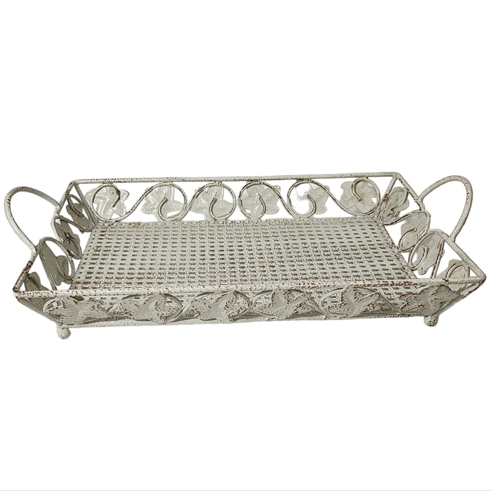 Vintage Style Shabby Chic Metal Footed Tray‎ Basket Like New
